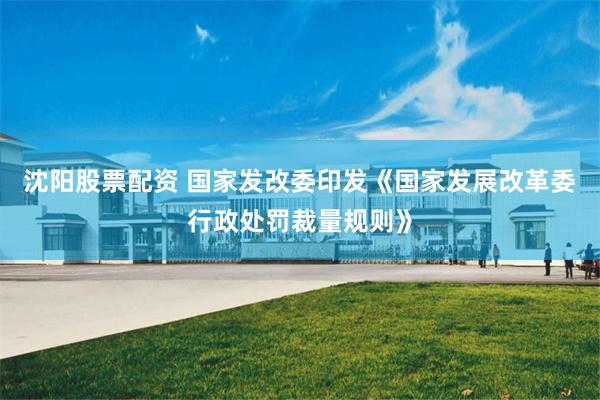 沈阳股票配资 国家发改委印发《国家发展改革委行政处罚裁量规则》